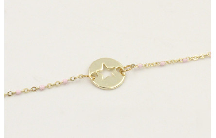 Pulsera cadena acero inoxidable micro esmlate rosa