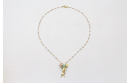 Collar cadena bolas facetadas opal con colgante me