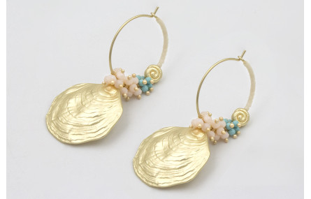 Pendientes aro mediano dorado mate con miyuki beig