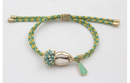 Pulsera de driza verde y turquesa con burruño bola
