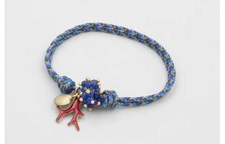 Pulsera nudo corredizo de driza azul y dorado con 