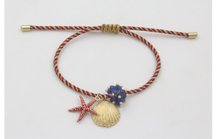 Pulsera de driza rojiza y rosa con concha, estrell
