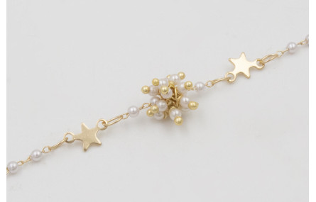 Pulsera cadena eslabón estrella con perla intercal