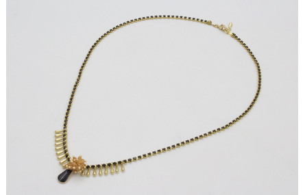 Collar cadena strass negro con gotas doradas mates