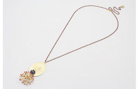 Collar largo de cadena miyuki granate con colgante