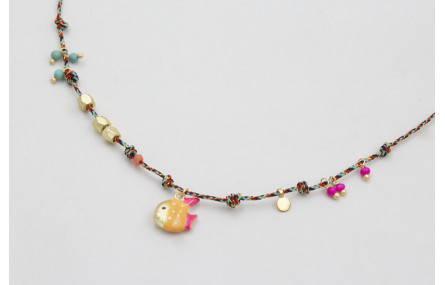 Collar hilo micro driza azul,rojo y dorado con nud