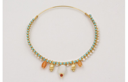 Pulsera rigida dorada con cadena de strass turques