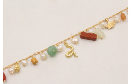 Pulsera cadena medio eslabón dorado mate con colga