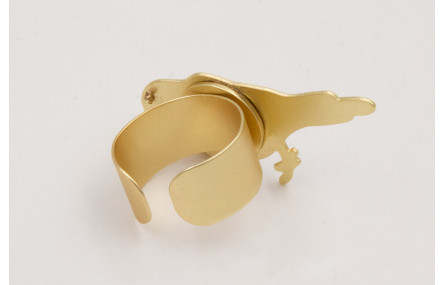 Anillo con pájaro plano esmlatado turquesa, mostaz