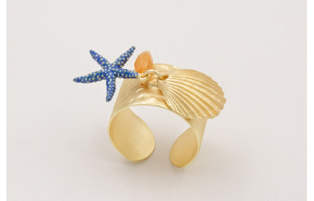 Anillo de arandela con concha dorada,estrella de m
