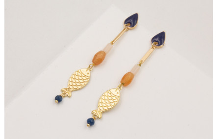 Pendientes perno gota esmaltada azul oscuro,semipr