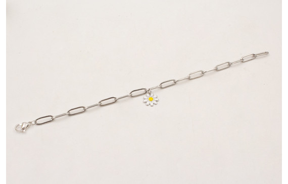 Pulsera cadena ACERO plateada eslabon pequeño con 