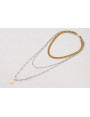 Collar triple ACERO con cadena corta dorada eslabo