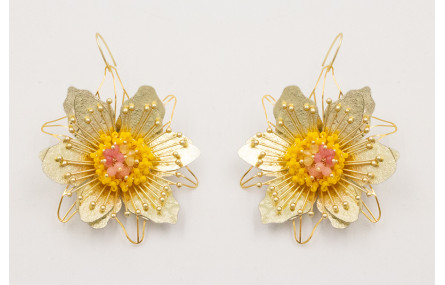 Pendiente gancho con flor grande pétalos y lenteju