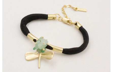 Pulsera seda natural rellena negra con tubo arquea