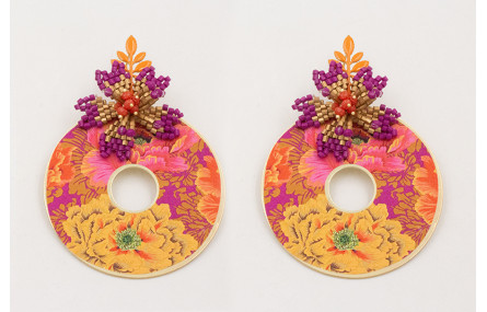 Pendientes perno hojas esmaltadas nectarina con ca