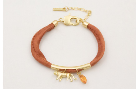 Pulsera seda natural rellena cobriza con tubo arqu