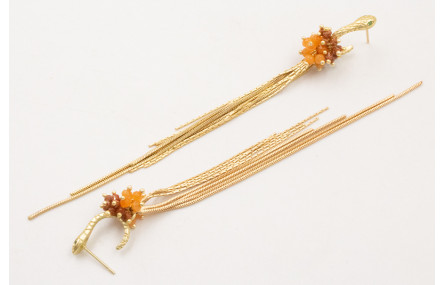 Pendientes serpiente ojos verdes con flecos dorado