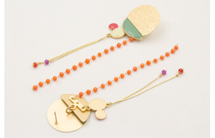 Pendientes perno semi disco satinado con semicircu