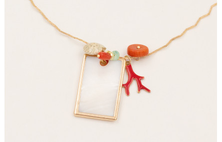 Collar cadena zig-zag con colgante rectangular nac