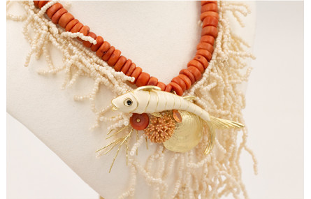 Collar discos tallo coral con ramas de coral abalo