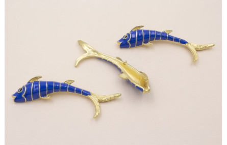 Cuenta Pez 80*15mm Dorado Mate Esmalte Azul