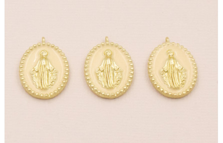 Colgante Ovalo Virgen cazoleta con esmalte Beige