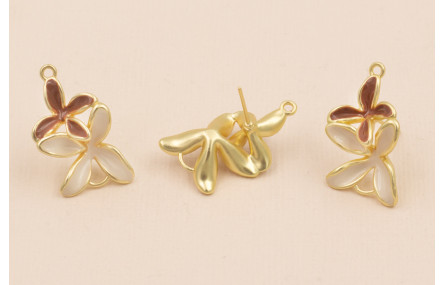 Pendiente Doble Flor 30*18 Mostaza y Beige