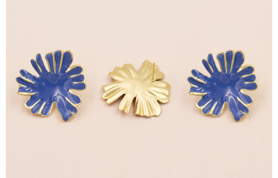 Pendiente Flor Oro Mate esmalte Azul 33mm diametro
