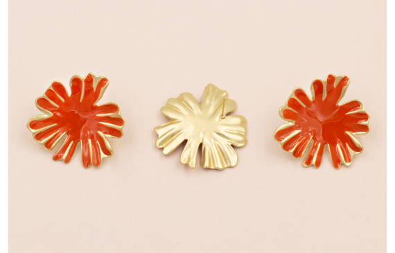 Pendiente Flor Oro Mate esmalte Naranja teja 33mm 