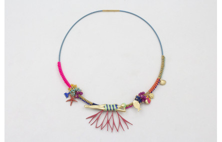 Collar rigido azul con bañista azul,rama coral ros