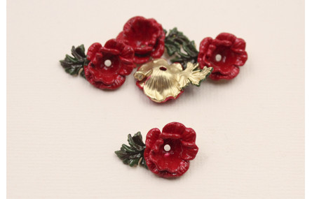 Pieza Flor 21*12mm esmalte manual verde y Roja