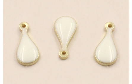 Pieza Acero Inox. Gota Plata 9*4mm esmalte Blanca