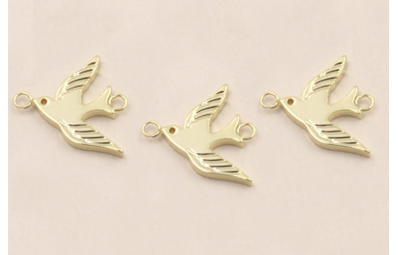 Colgante Acero Pajaro doble anilla 12*12mm Oro