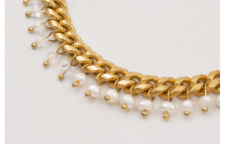 Collar ACERO cadena dorada eslabones plana,tupis d