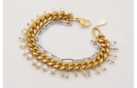 Pulsera doble de ACERO, cadena dorada eslabones pl