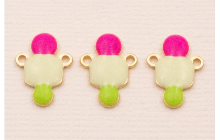 Colgante 12*10 verde, Fuxia y Piedra Dorado Mate