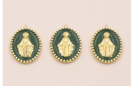 Colgante Ovalo Virgen cazoleta con esmalte Verde