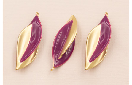 Colgante Hoja Bicolor 40*12mm Oro Mate y Morado